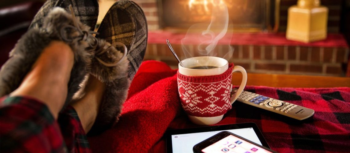 Relaxing in the front of the fireplace
